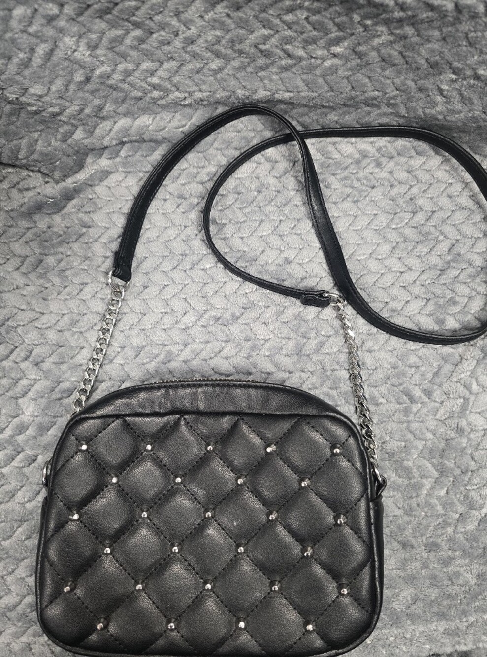 Rebecca Minkoff Black Quilted Studded Crossbody with Chain Strap